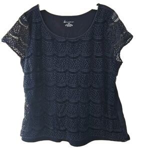 Lane Bryant Blue‎ Scalloped Lace Crochet Short Sleeve Top Womans Plus Size 18/20